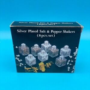 Vintage Elegance Silver Plated Salt & Pepper Shakers 8 Pc Set Hong Kong NOS